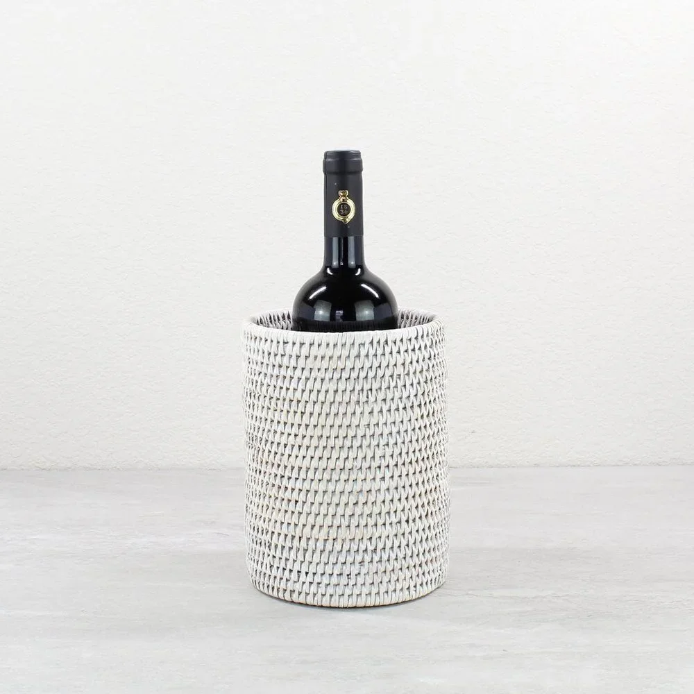 NEW Eco Handcraft Rattan Wine Bottle Holder-Handwoven-Whitewash